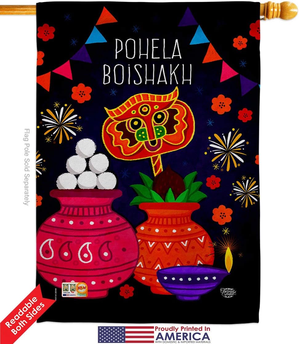 Pohela Boishakh House Flags Pack New Year Bengali Pahela Baishakh Mangal Shobhajatra Indian Bangladesh Support Our Troops Small Decorative Gift Yard Banner Double-Sided Made In USA 28 X 40