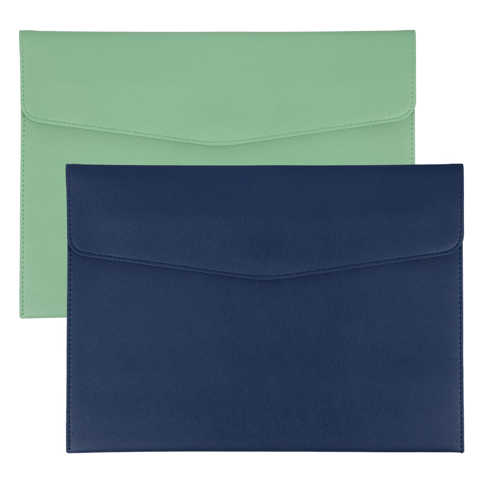 PATIKIL 2Pcs PU Leather A4 File Folder, Document Holder Envelope Waterproof Napa Texture Filing Organizer Portfolio Folder Case with Magnetic Snap Closure for Home Office, Green, Navy Blue