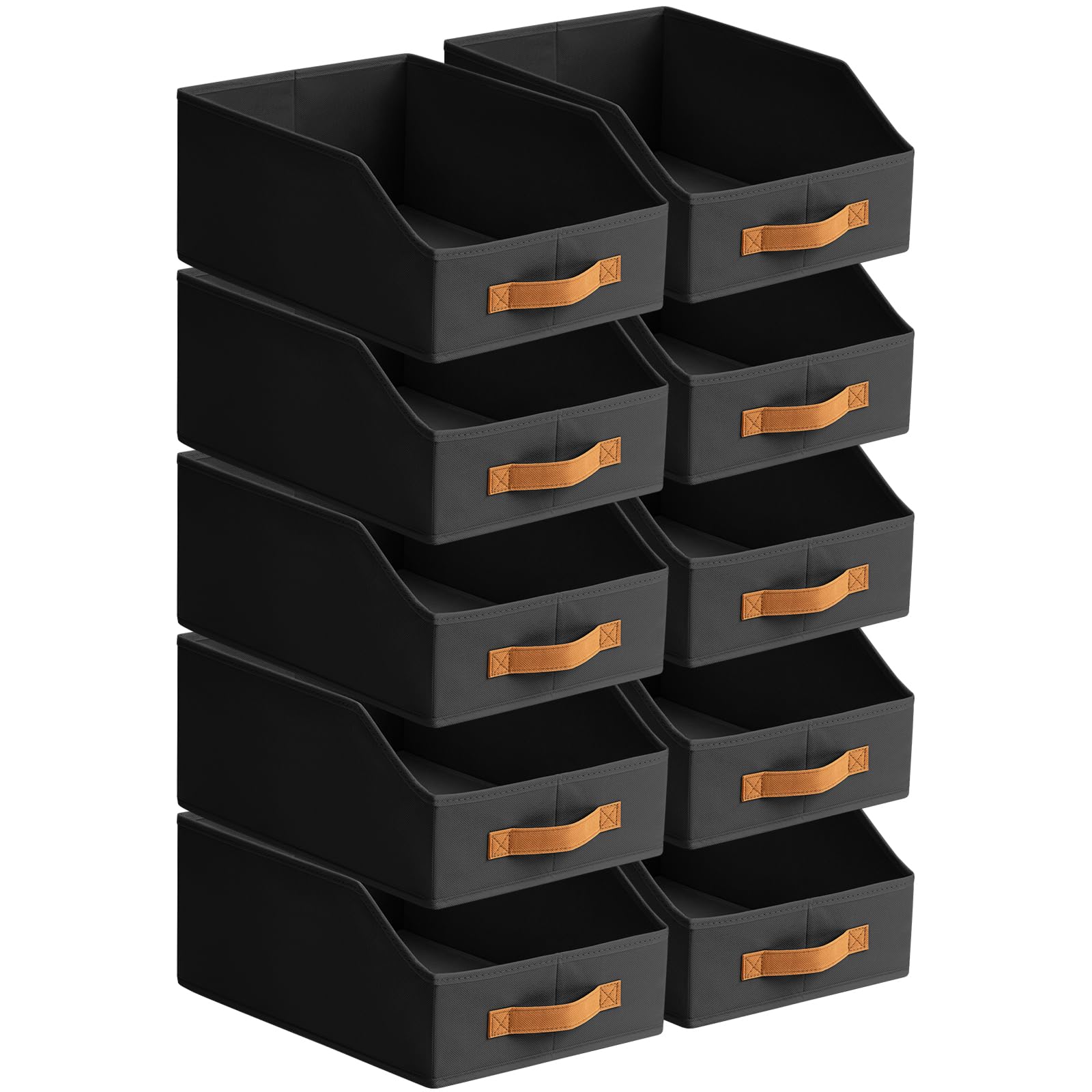 Homsorout Fabric Storage Bins for Organizing - 10 Pack Large Trapezoid Collapsible Storage Bins with Front Handle, Closet Organizers and Storage for Bedroom, Home Shelves, Small Spaces, Black