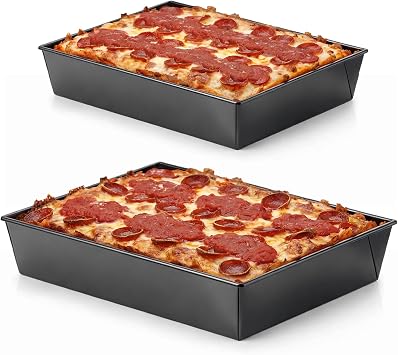 Mifoci 2 Pack Non-stick Square Baking Pan, Max 180c 356f Heat Resistant, 10 x 14 Inch & 8 x 10 Inch Deep Pans for Home Baking Focaccia Brownies Sicilian Bread, Lightweight Carbon Steel