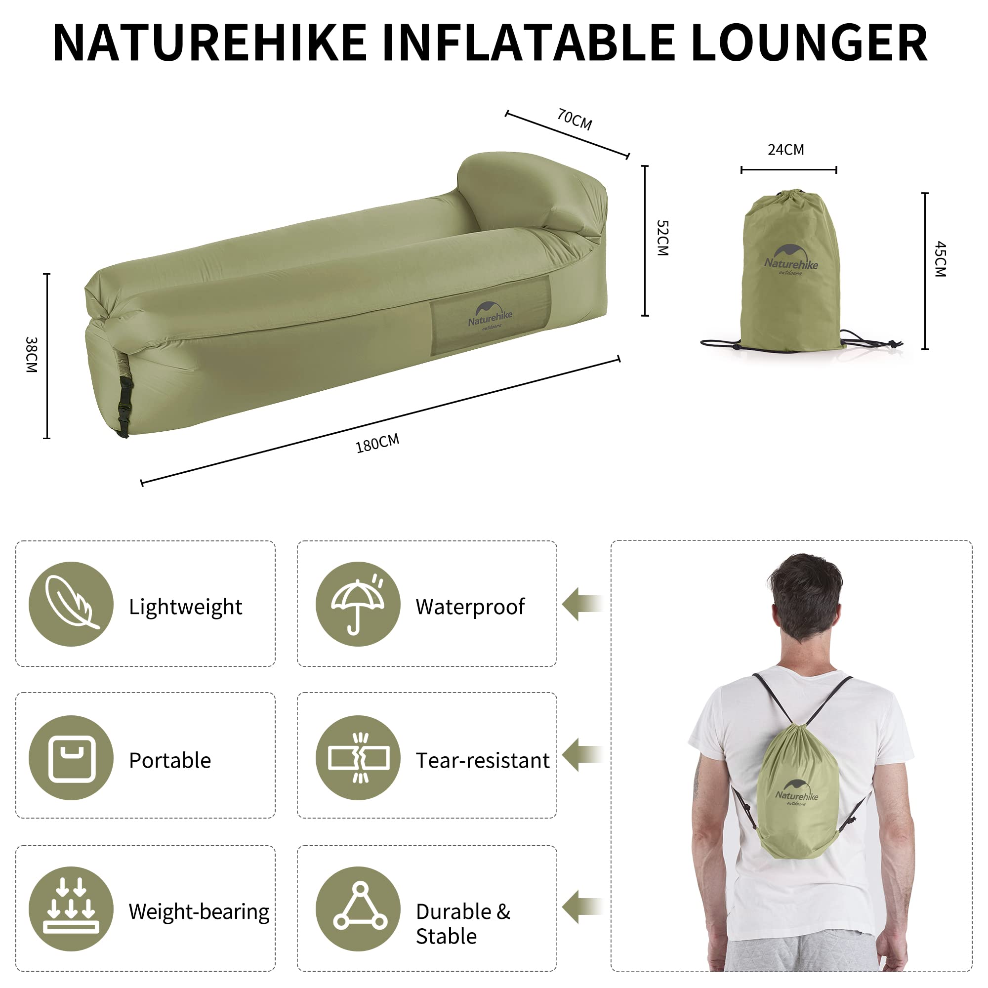 Naturehike Air Lounger Wasserdichtes Luft Sofa Aufblasbares Sofa für Reisen Camping Pool Strand