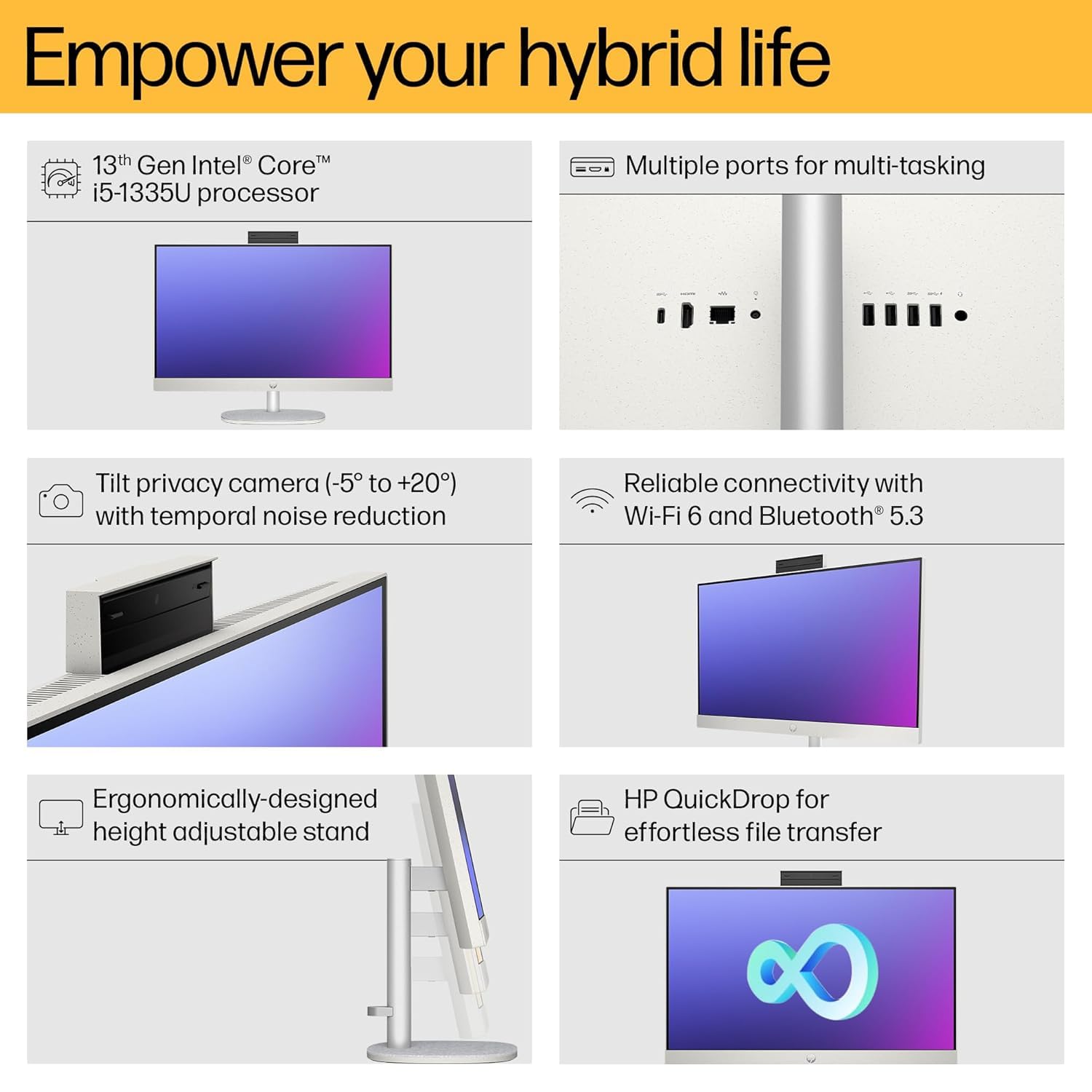 HP All-in-One PC 13th Gen Intel Core i5 27" (68.6cm) FHD 16GB RAM, 1TB SSD, Intel UMA Graphics, 710 White Wireless Keyboard and Mouse Combo (Windows 11 Home, MSO 21, Shell White, 6.72 Kg) 27-cr0407in 30 71mGdFCRwgL. SL1500