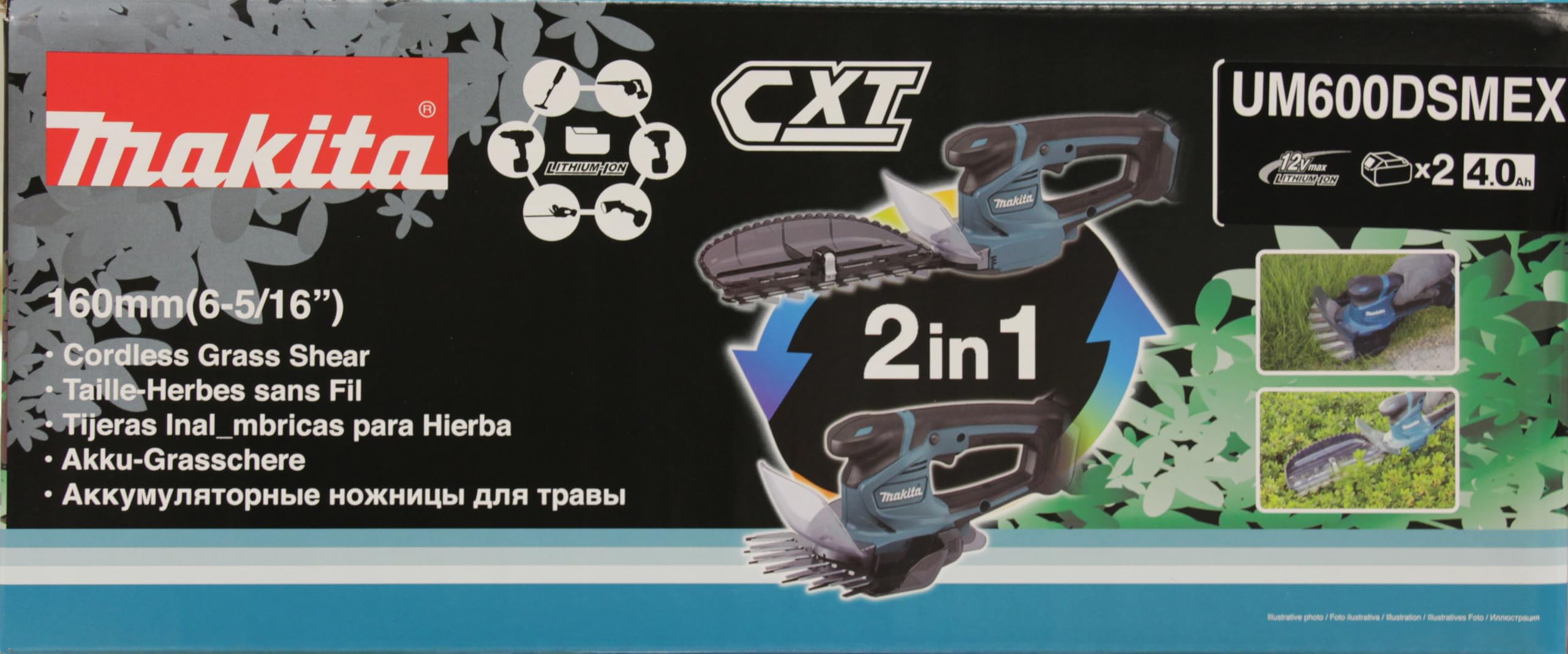 Makita UM600DSMEX akumulatorowe nożyce do trawy/krzewów 10,8 V/4,0 Ah, 2 akumulatory + ładowarka