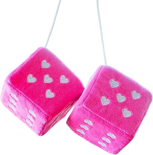 Miniatura 13 de Par de dados de felpa de 3 pulgadas en forma de corazón para decorar el espejo retro del automóvil, dados de decoración cuadrados retro para Blanco