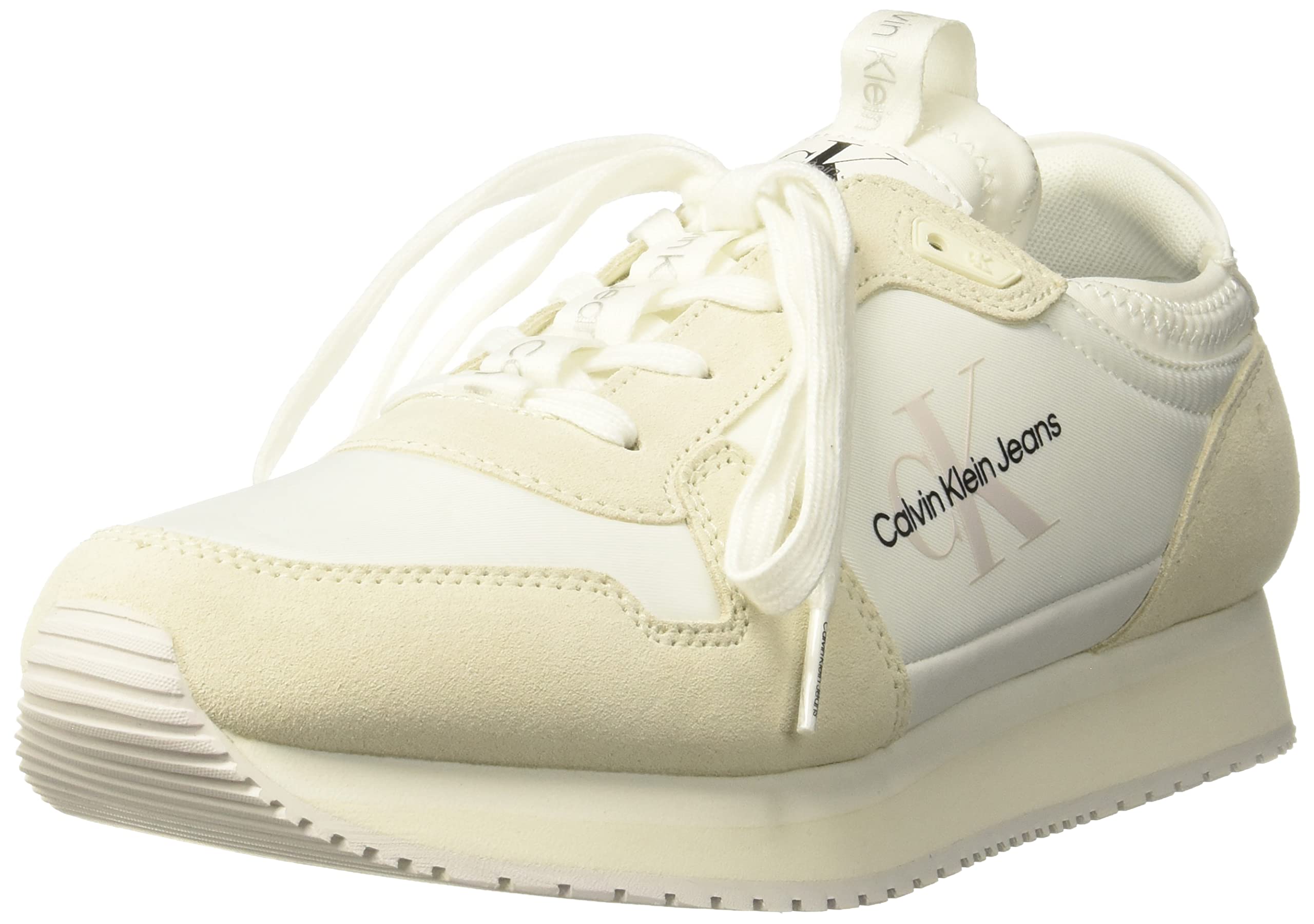 Calvin Klein JeansRunner Sock Laceup Ny-Lth Men's Sneaker, White/Ivory, 44 EU