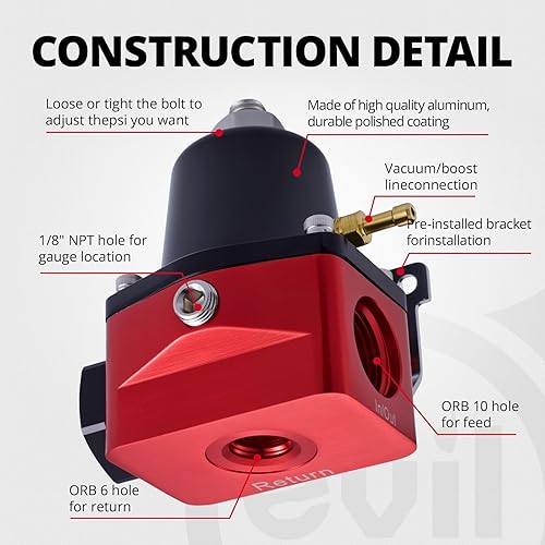 Miniatura 5 de EVIL ENERGY Regulador de presión de combustible 6AN EFI Bypass Retorno ajustable (20-75PSI, 75-120PSI)