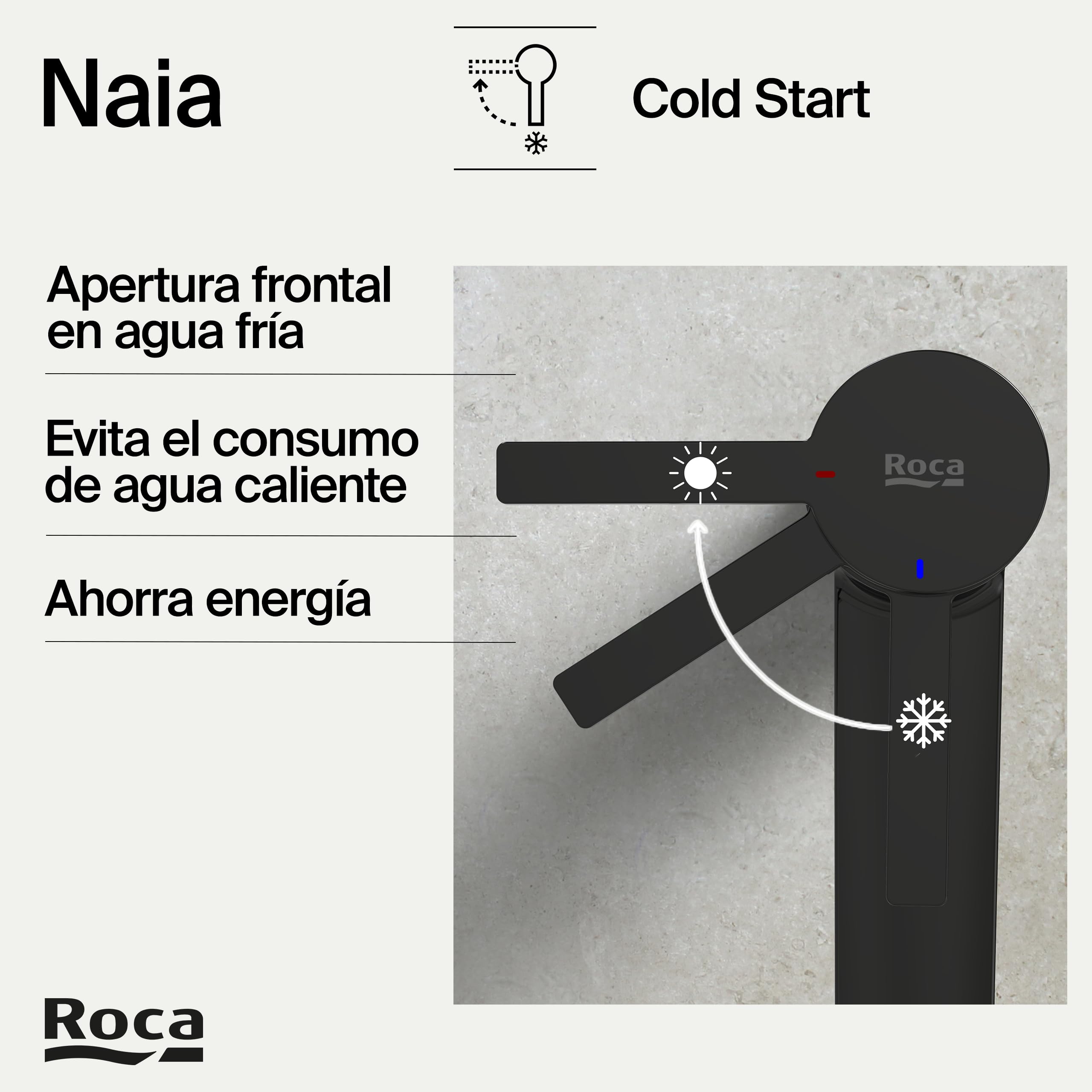 Roca Naia Grifería para lavabo con tecnología Cold Start, grifo monomando de repisa con enlaces de alimentación flexibles, mezclador de cuarto de baño de fácil instalación, negro titanio, A5A3A96CN0