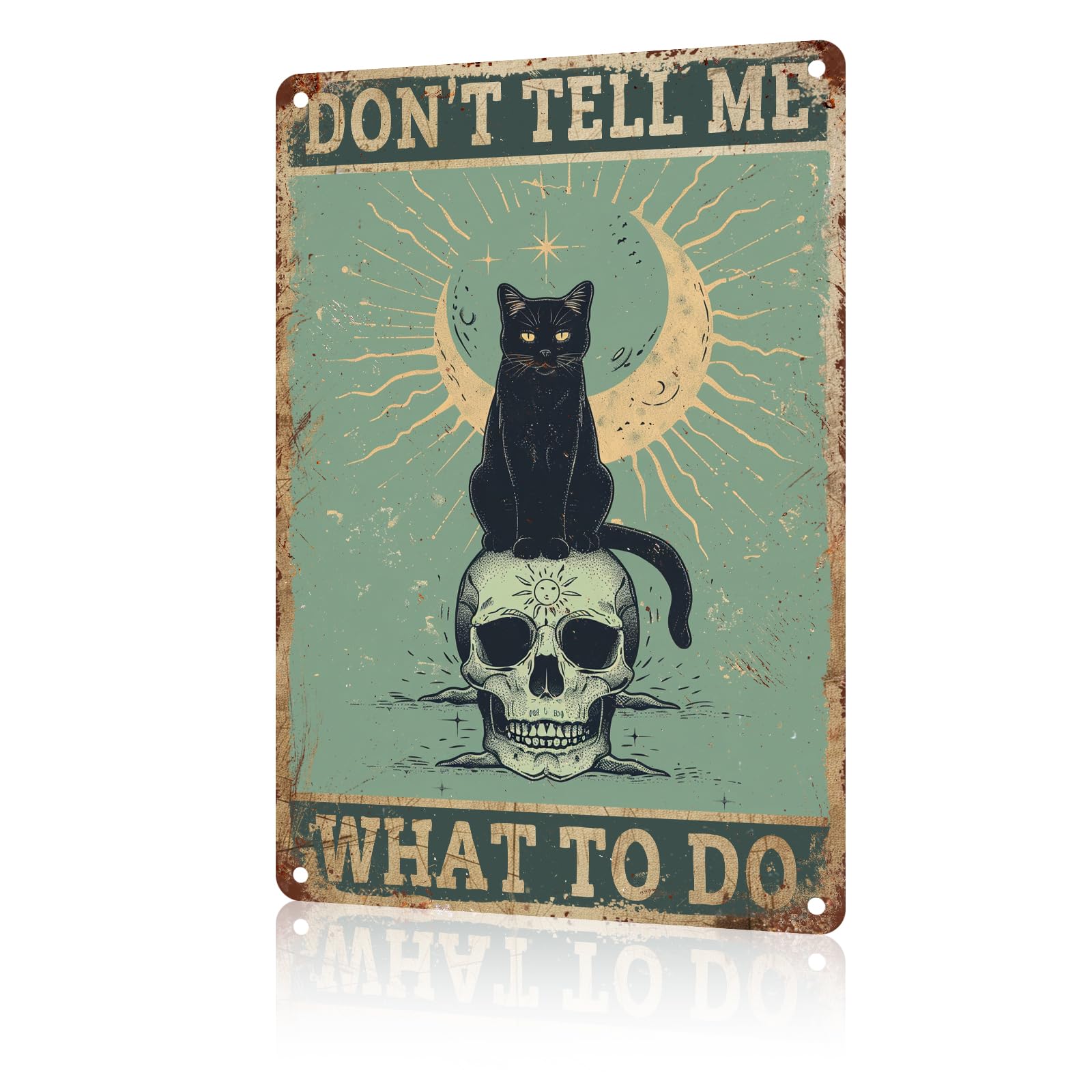 Anceky Funny Cat Decor Don't Tell Me What to Do Black Cat and Skull Vintage Metal Signs Animal Tin Sign for Home Outdoor Wall Decor 12×16 Inch