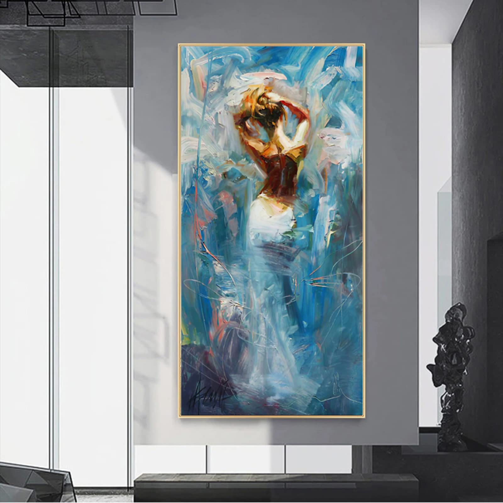 Großes Abstraktes Ölgemälde Auf Leinwand, Gerahmt 61x122cm - Moderne Wandkunst In Weiß Für Küche, Büro & Wohnzimmer