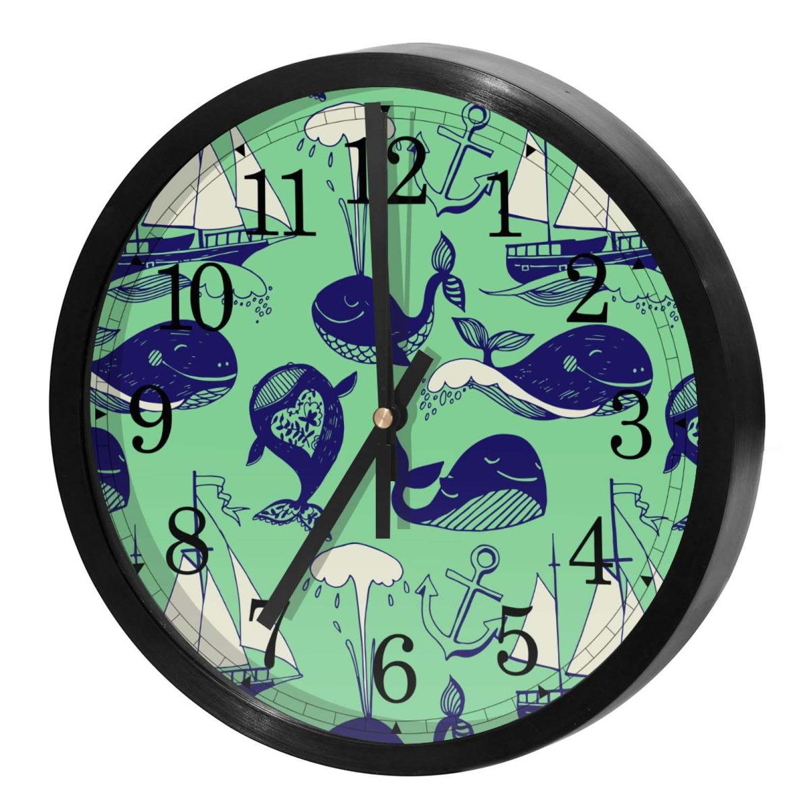 Horloge murale silencieuse à quartz baleines drôles pour la cuisine et la maison 30cm