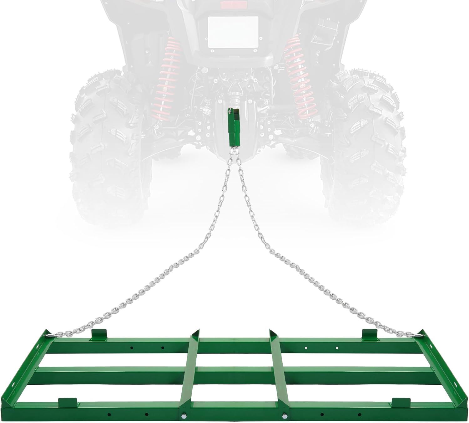 WUTIST 4FT Drag Harrow Driveway Grader Heavy Duty Tow Behind Drag Lawn Leveling Rake for UTV ATV Tractor Mower Land Leveler Lawn Leveling Rake W/ 4FT Chain Green