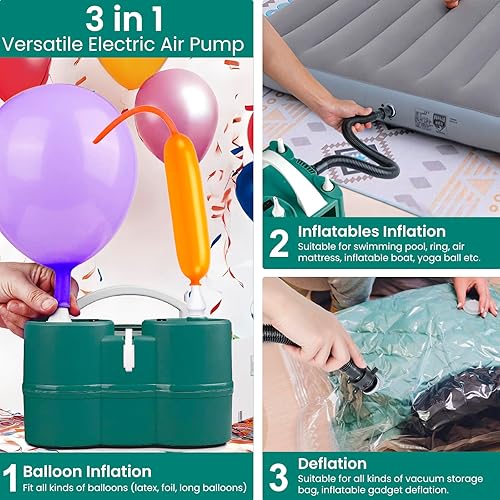 Miniatura 4 de Bomba de aire eléctrica 3 en 1 para inflables y globos, inflador de doble boquilla para flotadores de piscina, llenado rápido, ahorra tiempo