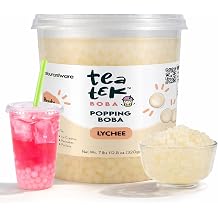 Tea Tek 7 Pound Popping Boba, 1 Count Vegan Lychee Popping Pearl Jar - No Cooking Required, No Gluten, Edible Bursting Boba, Resealable Jar, For Tea, Smoothies