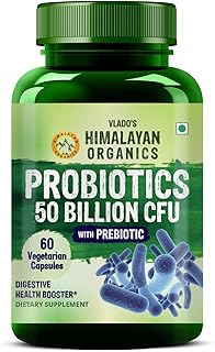 Himalayan Orgnics Probiotics 50 Billion CFU - 20 Strain + 150mg Prebiotic Supplement | Good For Digestive, Gut health, Immunity,Gas & Bloating Support - 60 Vegetarian Capsules