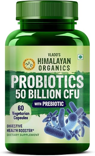 Vlado's Himalayan Organics Probiotics Supplement - 50 Billion CFU - 20 Strain + 150mg Prebiotic Supplement | Good For Dige...