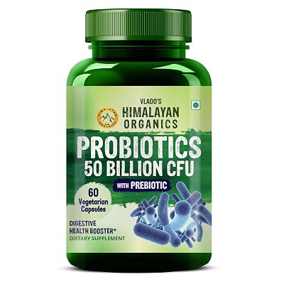 Vlado's Himalayan Organics Probiotics 50 Billion CFU - 20 Strain + 150mg Prebiotic Supplement | Good For Digestive, Gut 
