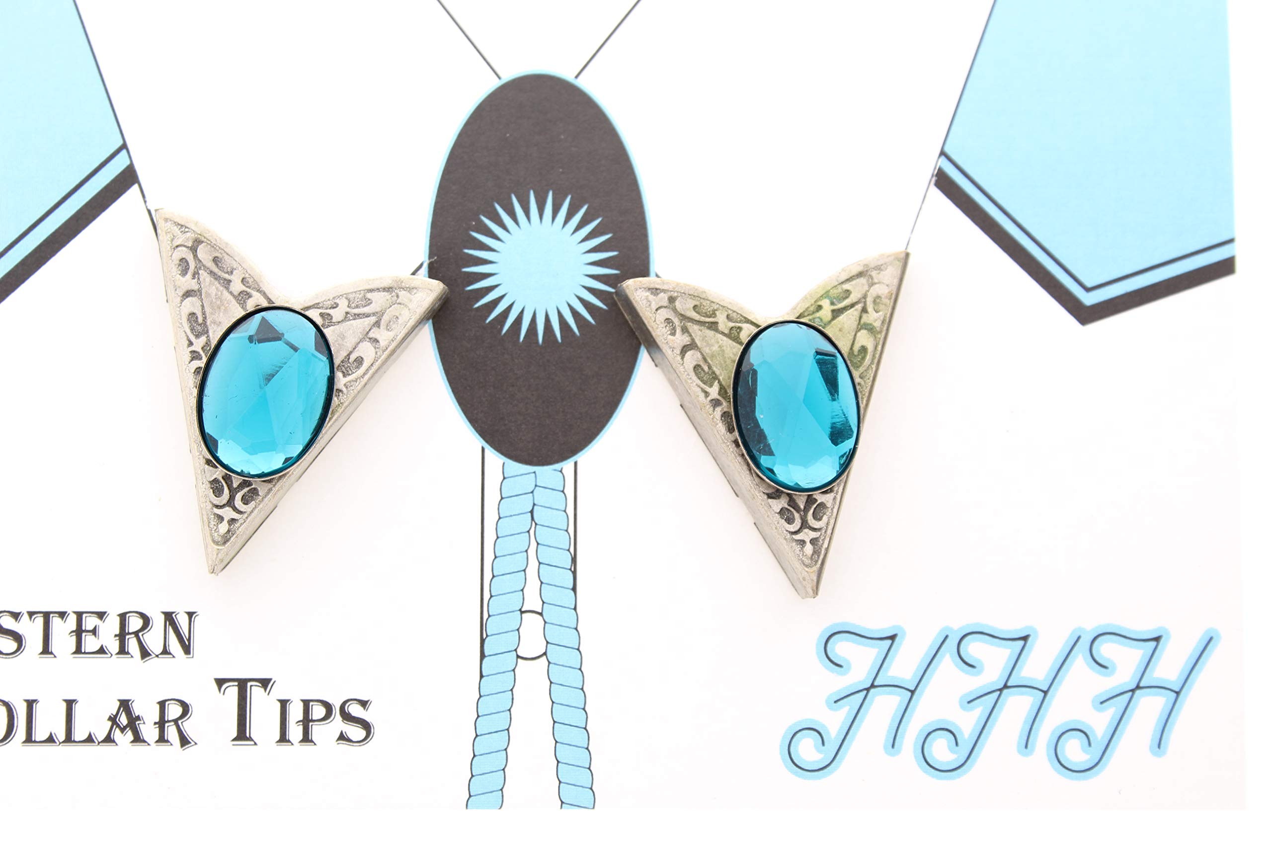 HHH Designs Antique Silver Finish Collar Tips - Western Collar Stays - Silver Finish Acrylic Green Emerald Stone Collar Tips for Men and Women - Made in USA