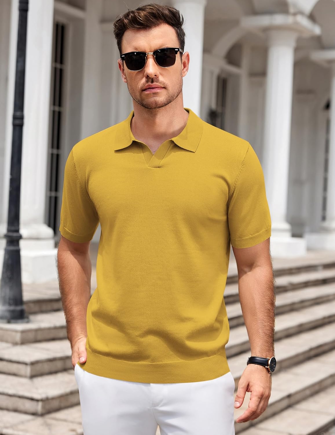 COOFANDY Men's V Neck Short Sleeve Stretch Knit Polo Shirt - Image 2