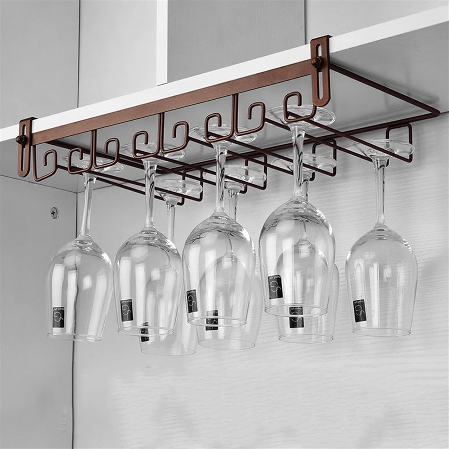 Cup Storage Holder,Adjustable Under Cabinet Wine Glass Rack, Wall-Mounted Stemware Holder, Metal Organizer for Kitchen & Home Bar, Hangs 4-10 Glasses, Space-Saving Storag,