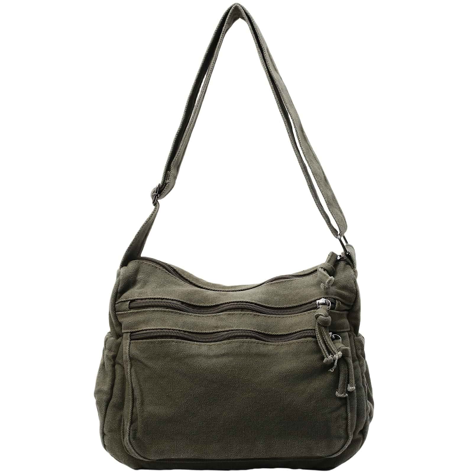 GOQUFOY Canvas Crossbody Bags for Women Men Tote Shoulder Purses with Zipper Pockets Women's Messenger Handbags Purse