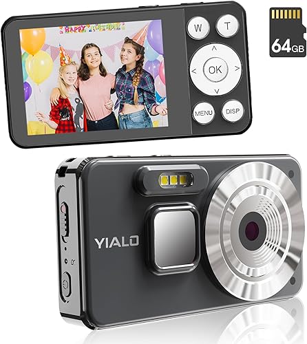Cámara digital 4K para adolescentes, cámara digital FHD de 64 MP para niños con tarjeta SD de 64 GB, cámaras de zoom digital 18X para fotografía,