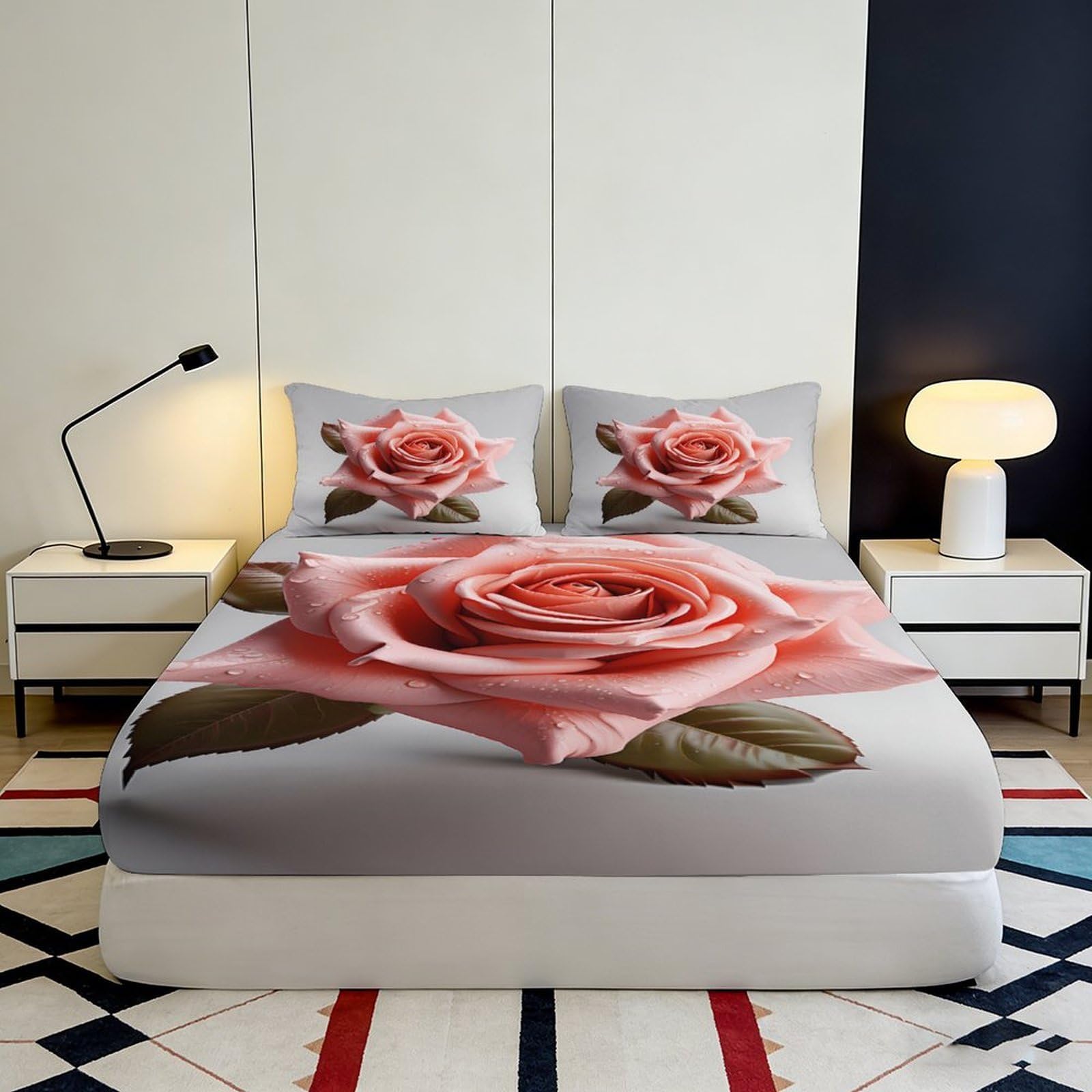 Lenzuolo con stampa 3D con rose, in microfibra, antiscivolo, per la casa