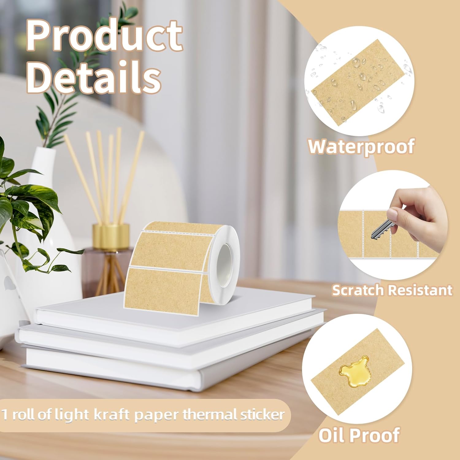 Starboling 2x1 Thermal Labels,Address Barcode Self-Adhesive Thermal Printer Stickers for Logo Design,Name/Price Tag,Address(Kraft) - Image 3