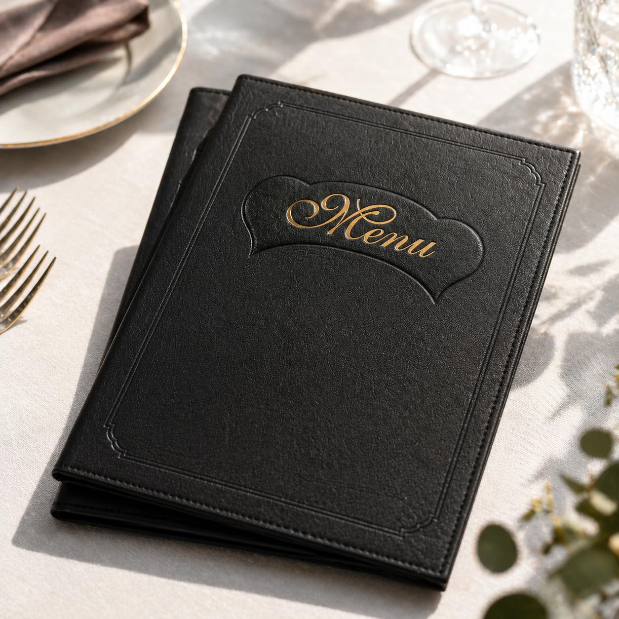 Premium Black Faux Leather Menu Cover 2-Pack | Stylish & Durable 8.5 x 11 Inch | Restaurant Menu Books with 7 Pages (14 Views) | Perfect for Wine Lists, Cafes, Bars & Hotels