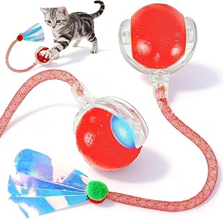 猫 おもちゃ 猫ボール 自動起動機能付き 360° 全方向回転 LED ライト搭載 Type-C 充電式 長尾電動猫 ボール 猫の運動不足解消 インタラクティブ猫遊び道具 猫 おもちゃ ボール ネコ おもちゃ 猫 動くおもちゃ (レッド01)