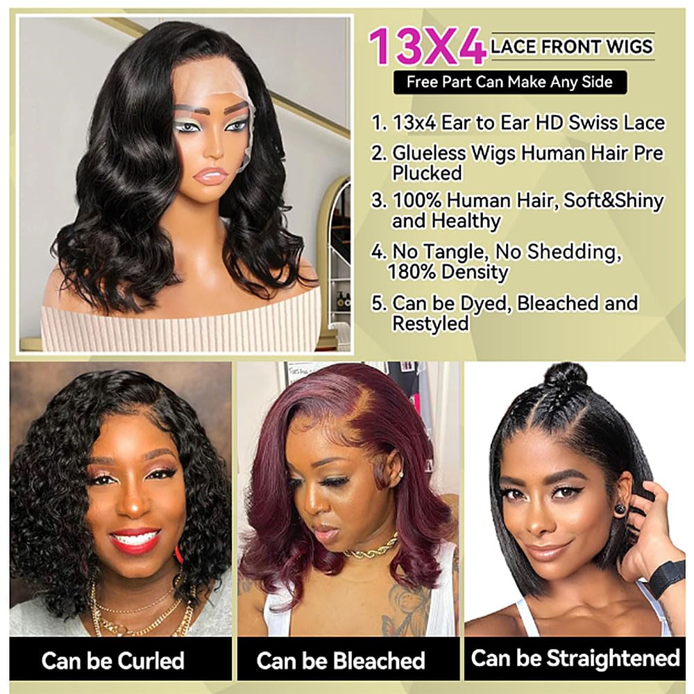 Amazon.com : HCHHCH 12 Inch Bob Wig Human Hair Glueless 13X4  display picture 2
