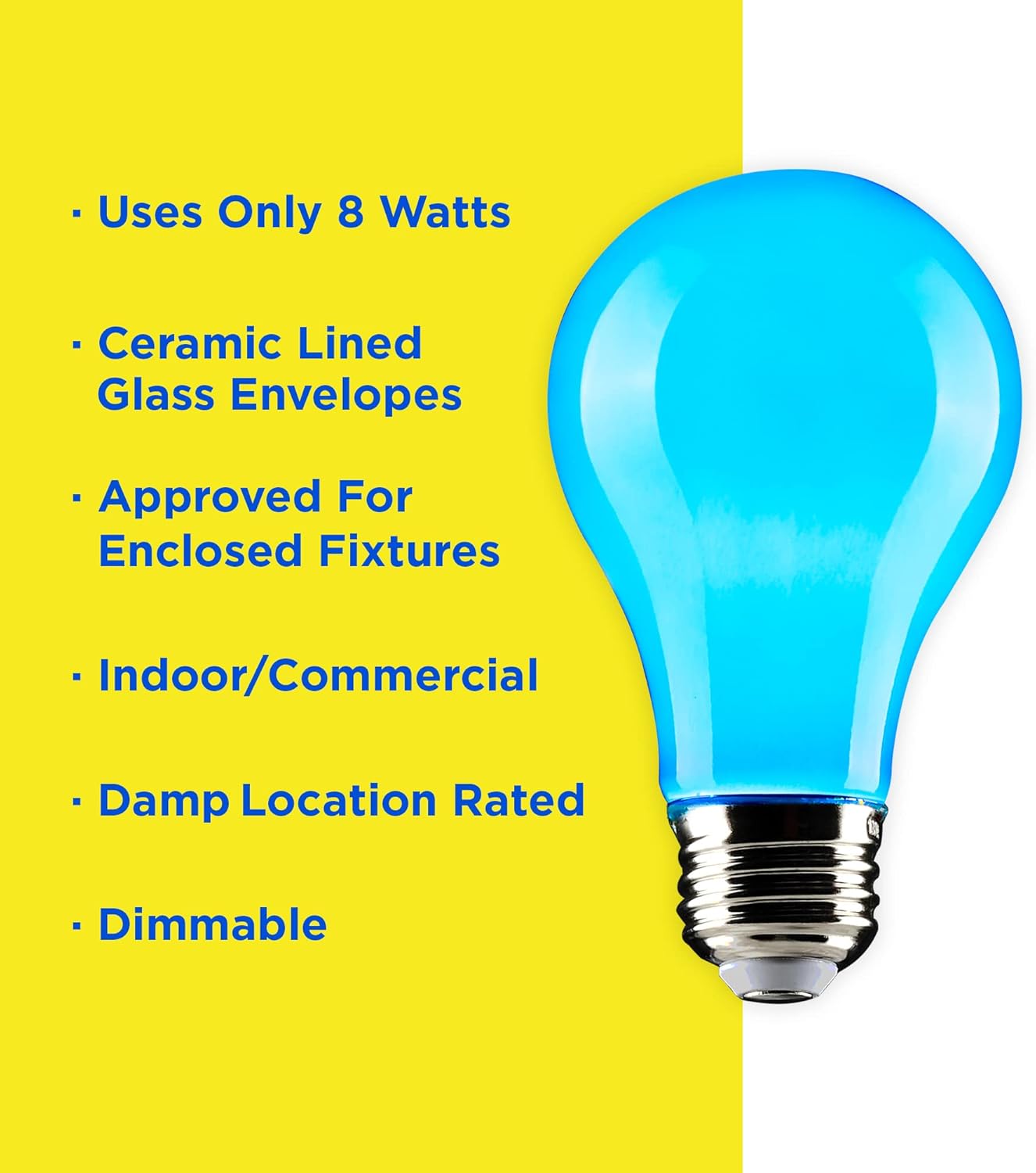 Satco S14985 8 Watt A19 LED Color Light Bulb, Ceramic Blue