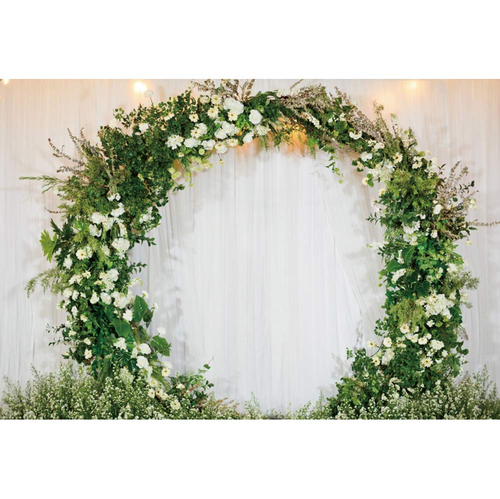 Romantischer Hochzeitshintergrund, 3D, gewölbter Kranz, weißer Vorhang, Brautschmuck, Blumenwand, Fotografie-Hintergrund, Valentinstag, Brautparty, Empfang, Zeremonie, Dekoration, Banner,