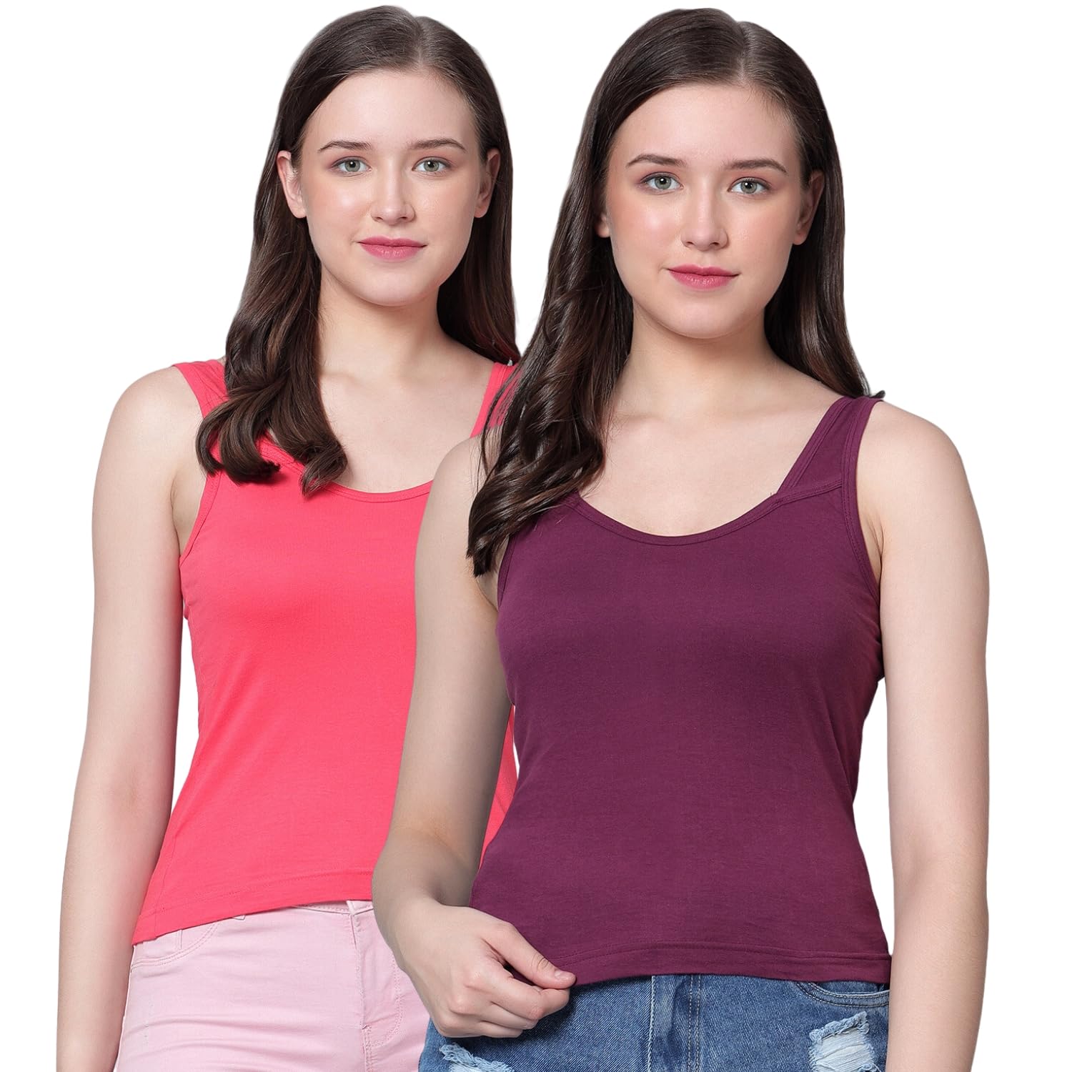 Women's Regular Fit Sleeveless Cotton Camisole Slip Spaghetti | Combo Pack of 2