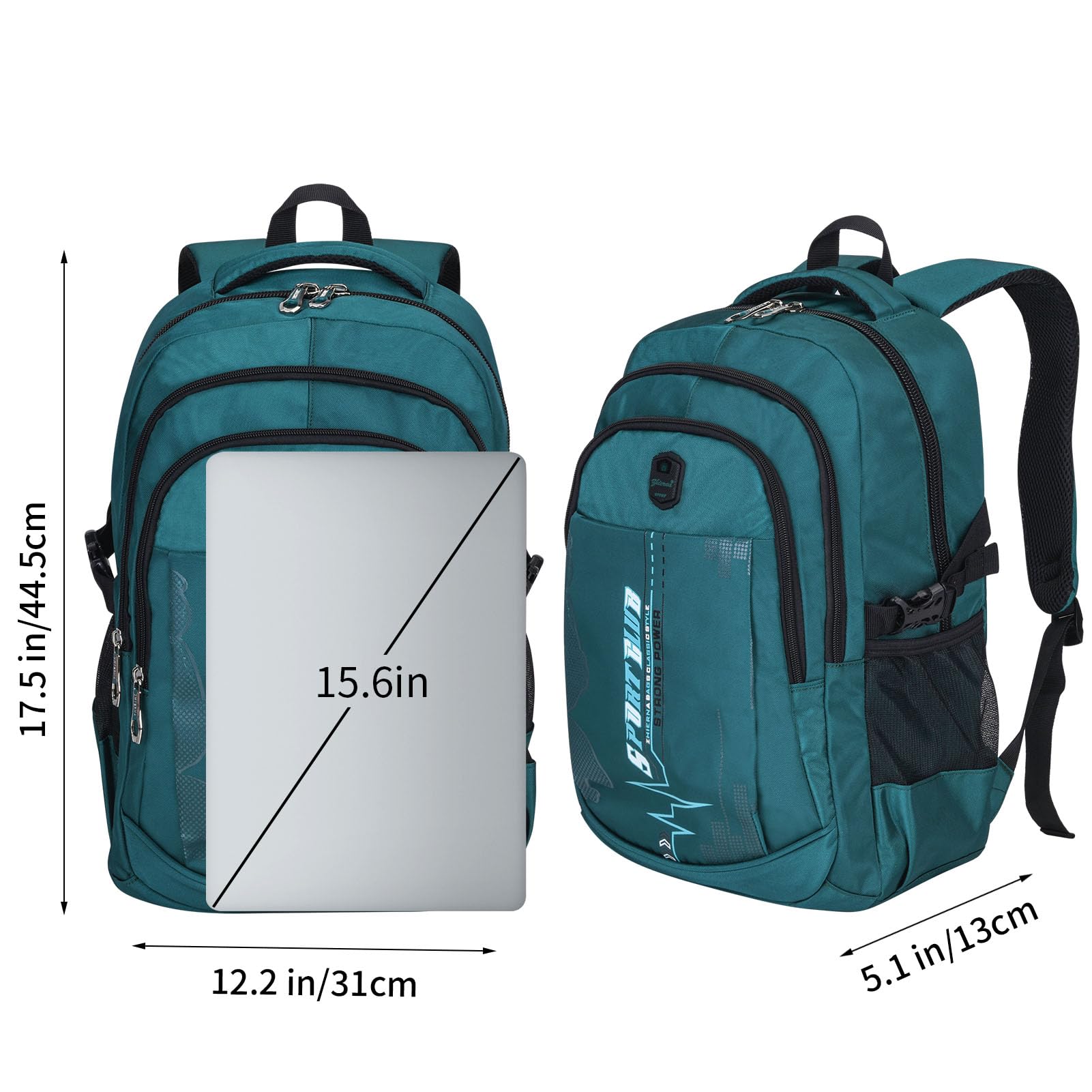 Mochilas escolares para estudiantes y niños, mochila para laptop, mochila escolar, mochila informal, mochila de viaje para adolescentes y niños, verde oscuro, 13 x 31 x 44.5 cm