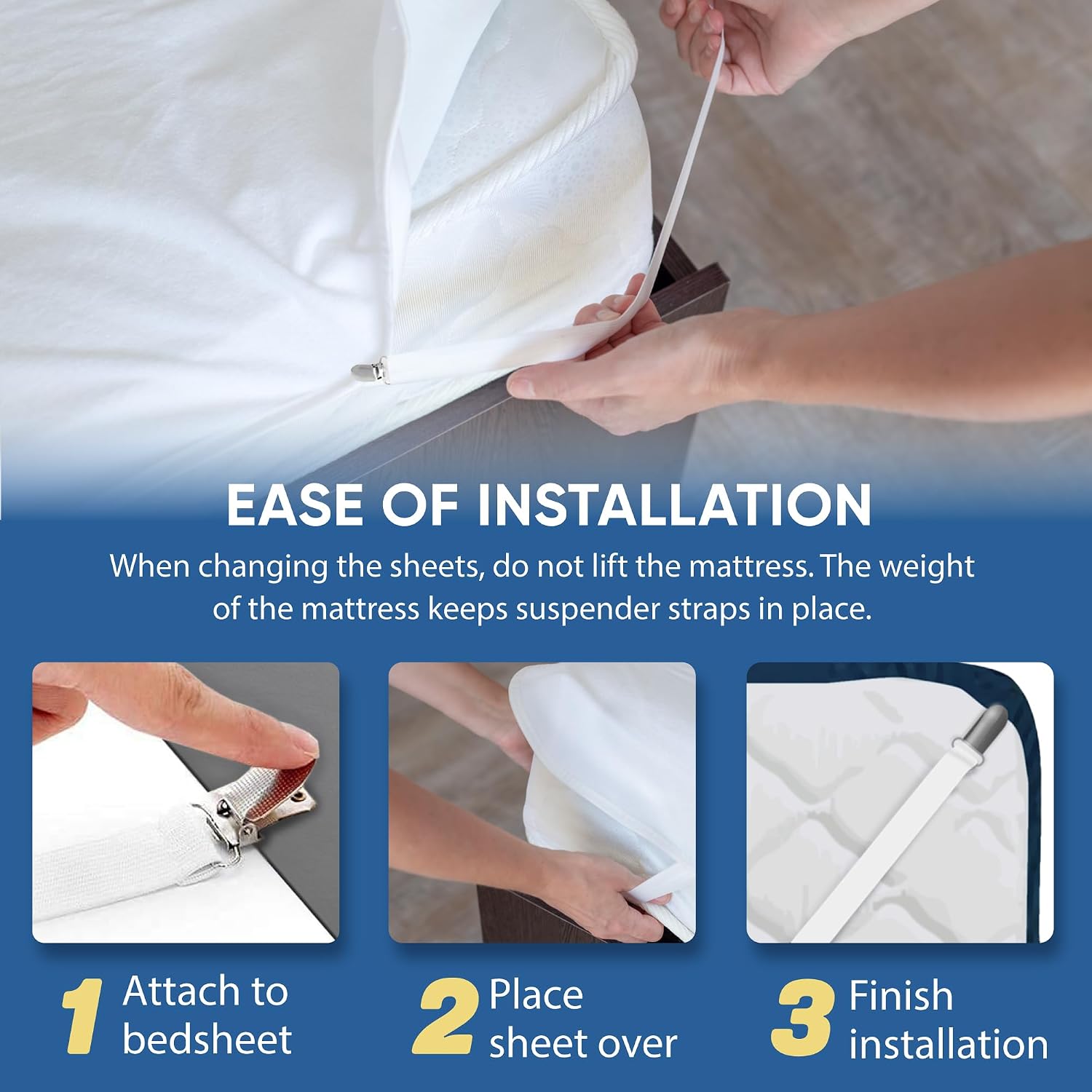 Sheet Suspenders Original Bed Sheet Straps with Clips Holder - Fitted Sheet Straps, Bed Sheet Holder, Bedsheet Clips/Straps - Fits All Mattress Sizes