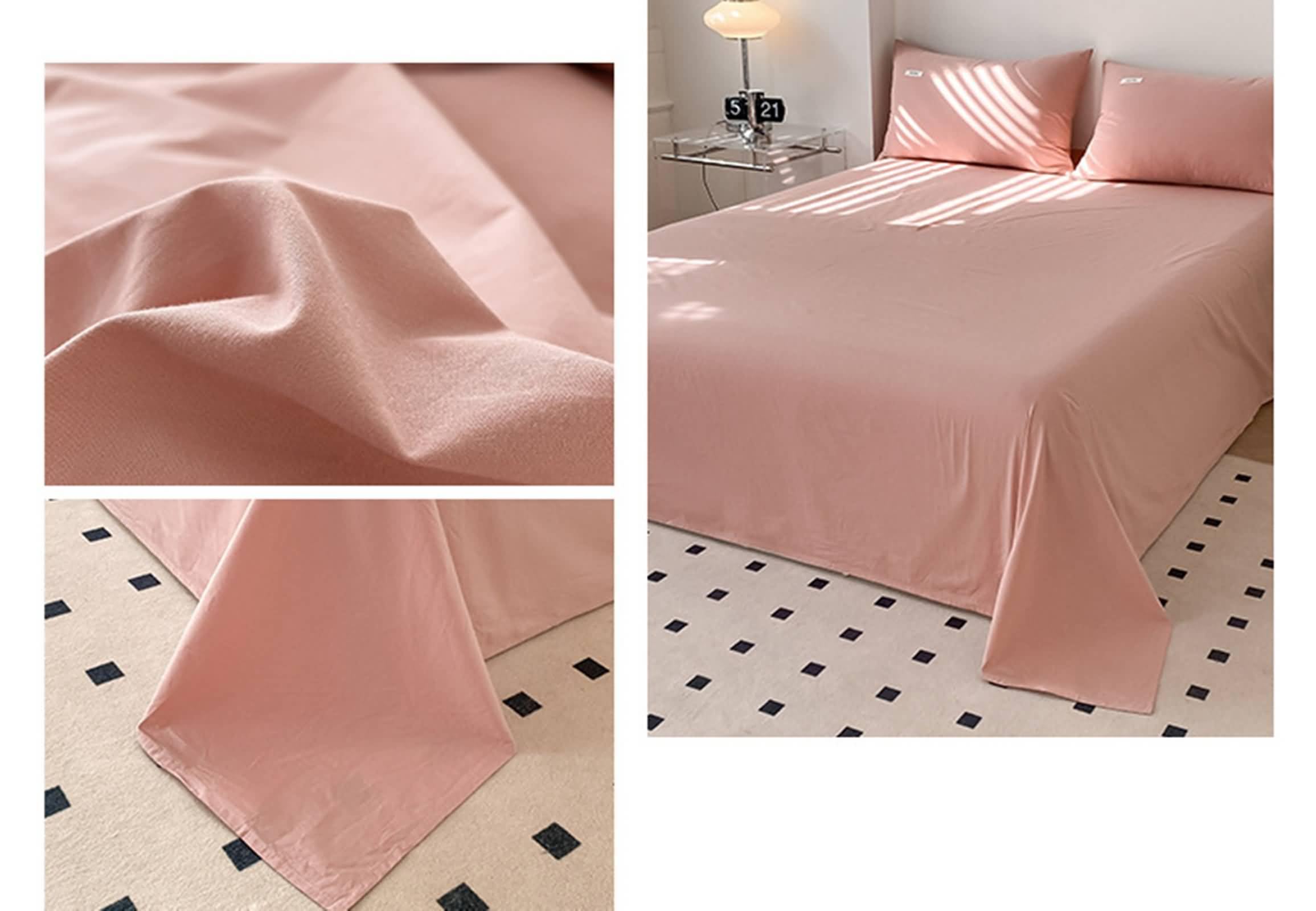 KnSam Prześcieradło 180 x 230 cm, chowane, z 2 poszewkami na poduszki, jednokolorowe, bawełniane, 3-częściowe, tekstylia, klasyczne prześcieradła na łóżko, ręcznik domowy, różowe, na wszystkie pory