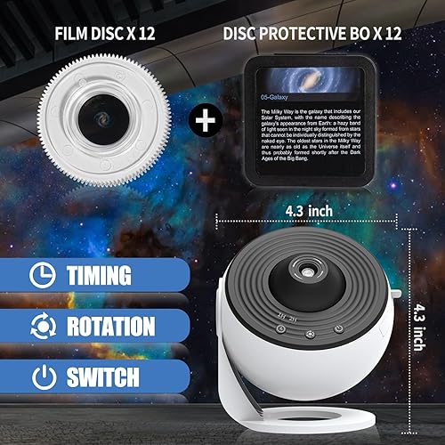 Miniatura 6 de Proyector de galaxia planetario 12 en 1, proyector de estrellas para dormitorio, lámpara giratoria de 360°, proyector de luz nocturna estrellada