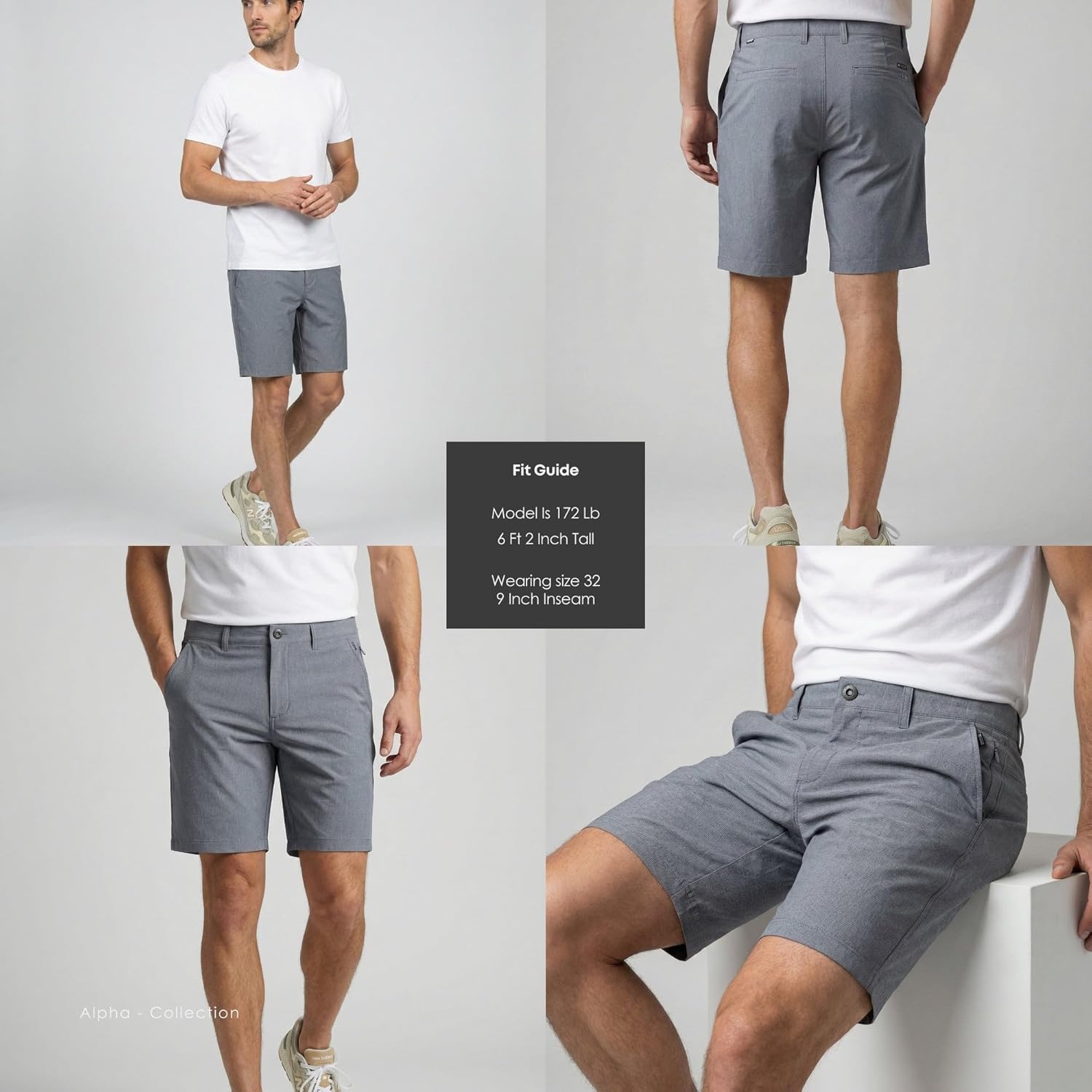 Visive Alpha Mens Hybrid Shorts. 9 Inch Dress Golf Shorts, Quick Dry 4-Way Stretch Premium Lightweight Fabric