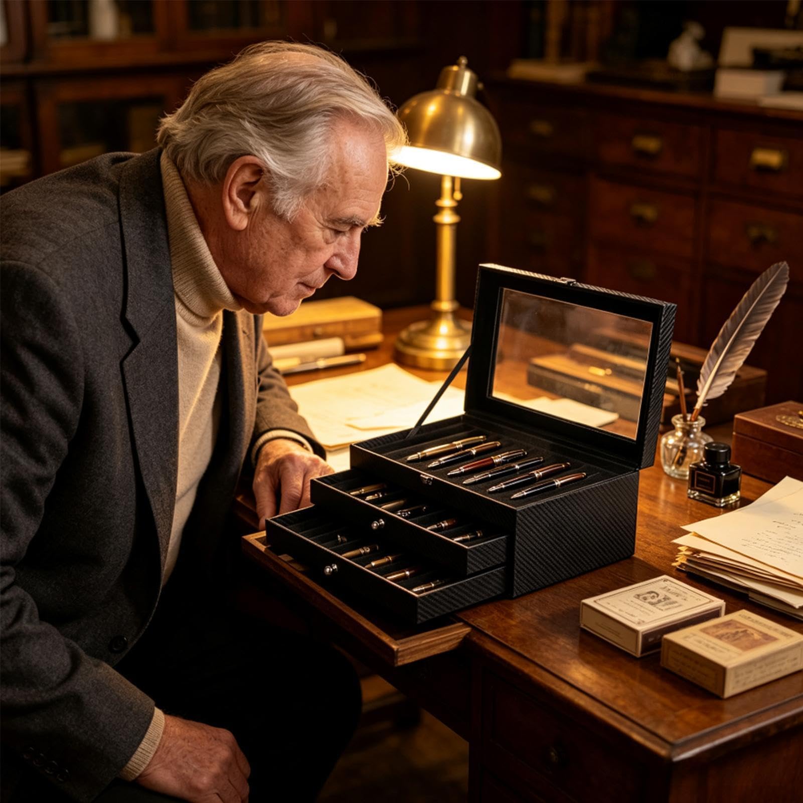 Portapenne in similpelle con 36 fessure a 3 livelli, grande | Scatola portaoggetti per penne, matite e pennarelli, per casa, camera da letto, ufficio, scuola, dormitorio compleanno