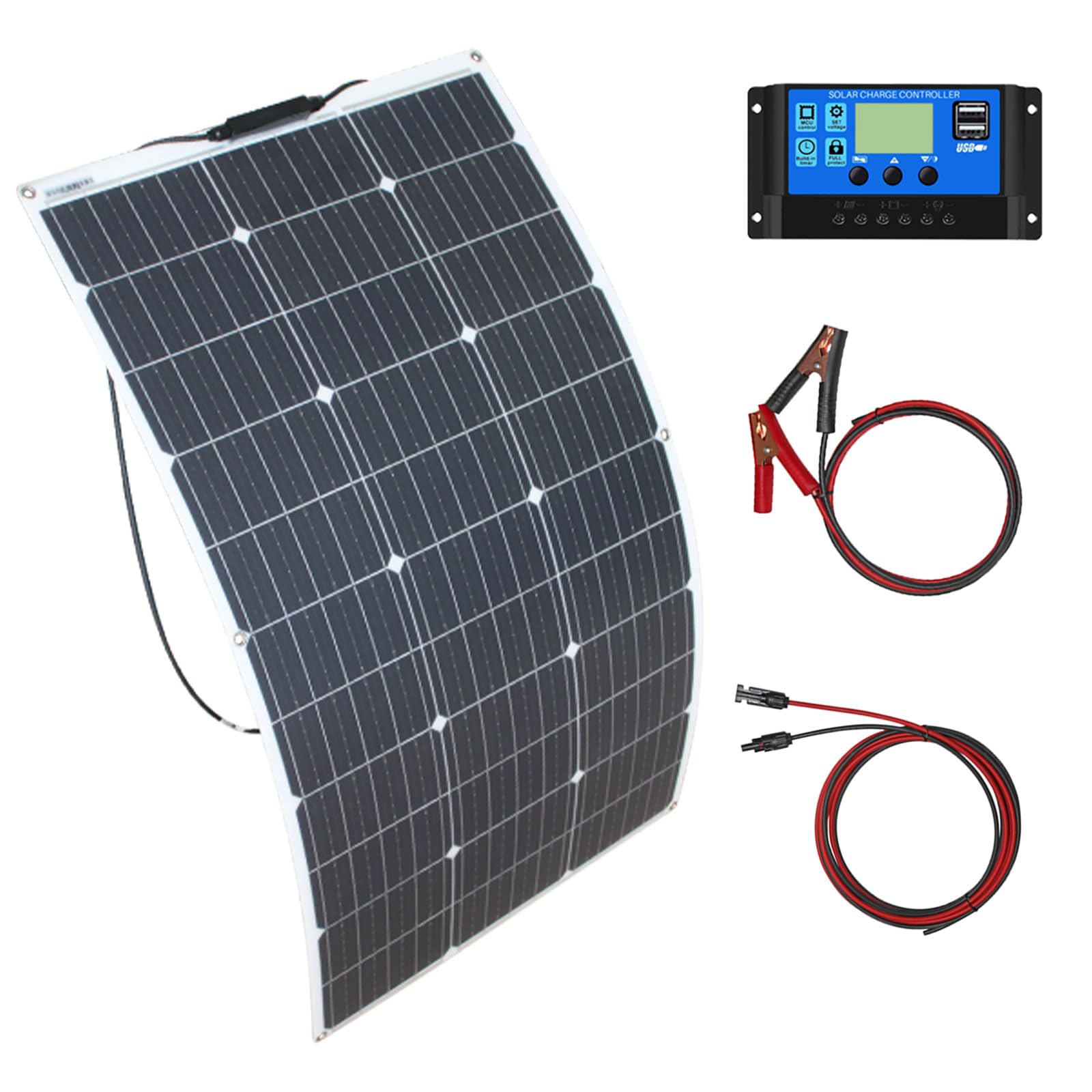 Pannello Solare Kit Sistema Pannello Solare Flessibile 100W Modulo Solare Monocristallino 10A 12V/24V Regolatore tensione Ricarica Solare