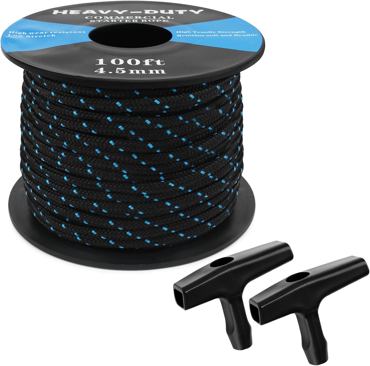 4.5mm 100ft Universal Starter Rope Pull Cord with 2 Starter Handle for Small Engine, Replacement for Chainsaw Lawn Mower Trimmer Edger Brush Cutter Engine, High Strength and wear Resistance