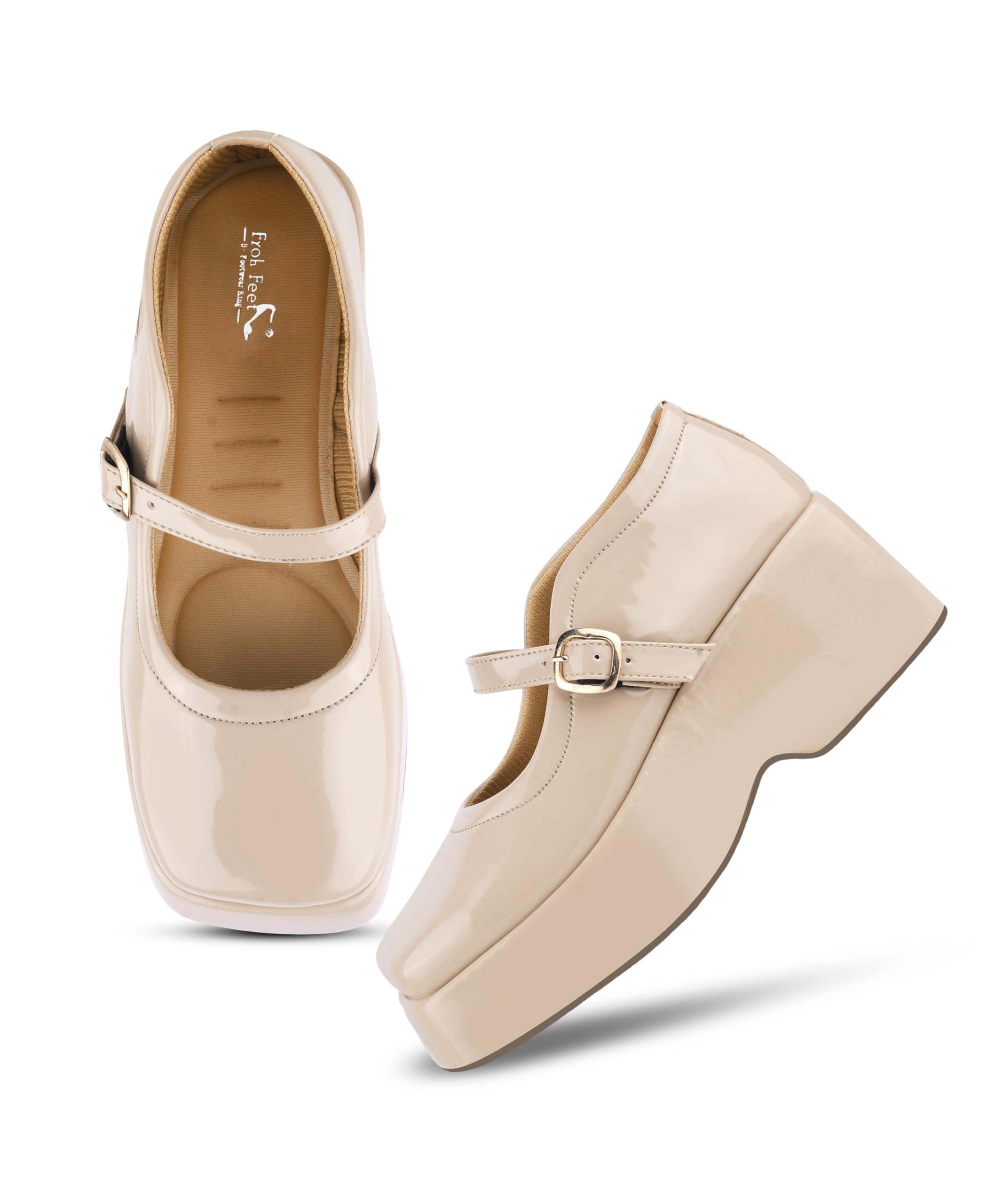 froh feet women's high chunky platform closed toe mary jane wedges heels square toe strappy dress wedding party pumps shoes
