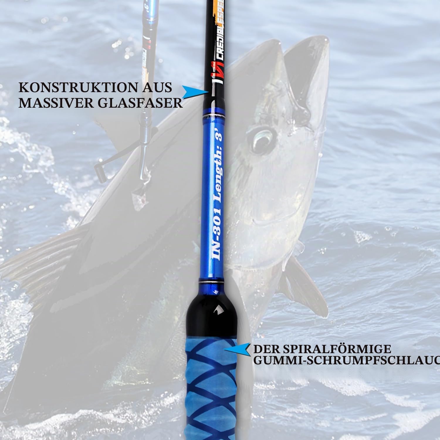 Fiblink Fishing Gaff Tragbarer Fisch-Gaff mit Edelstahl-Angelhaken, rutschfestem Griff und Fiberglas-Schaft für Salzwasser, Offshore, 91 cm, 150 cm, 180 cm