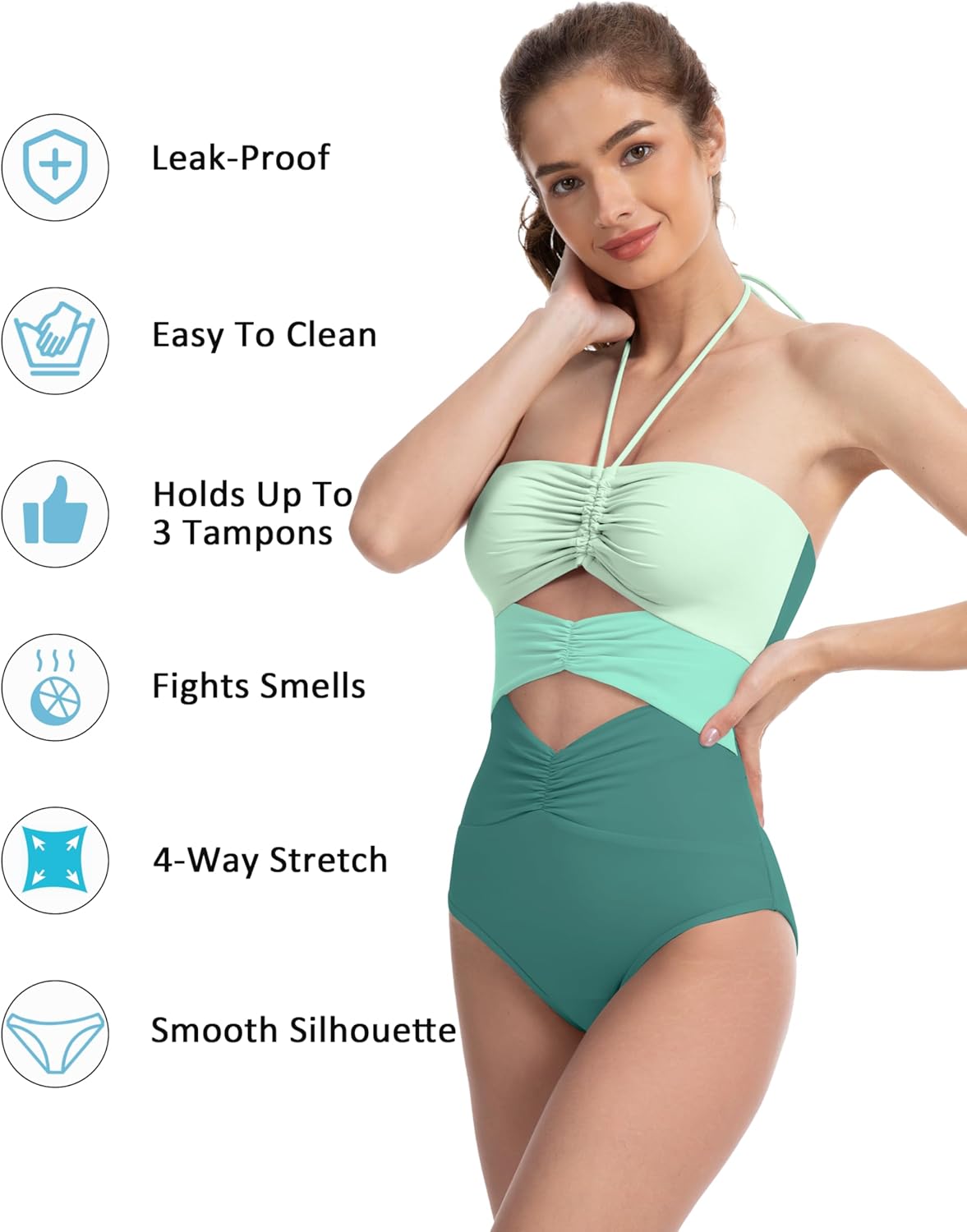 Beautikini Period Swimwear Women's One Piece Menstrual Leakproof Cutout Color Block Swimsuit Bathing Suit for Teens Girls - Image 4