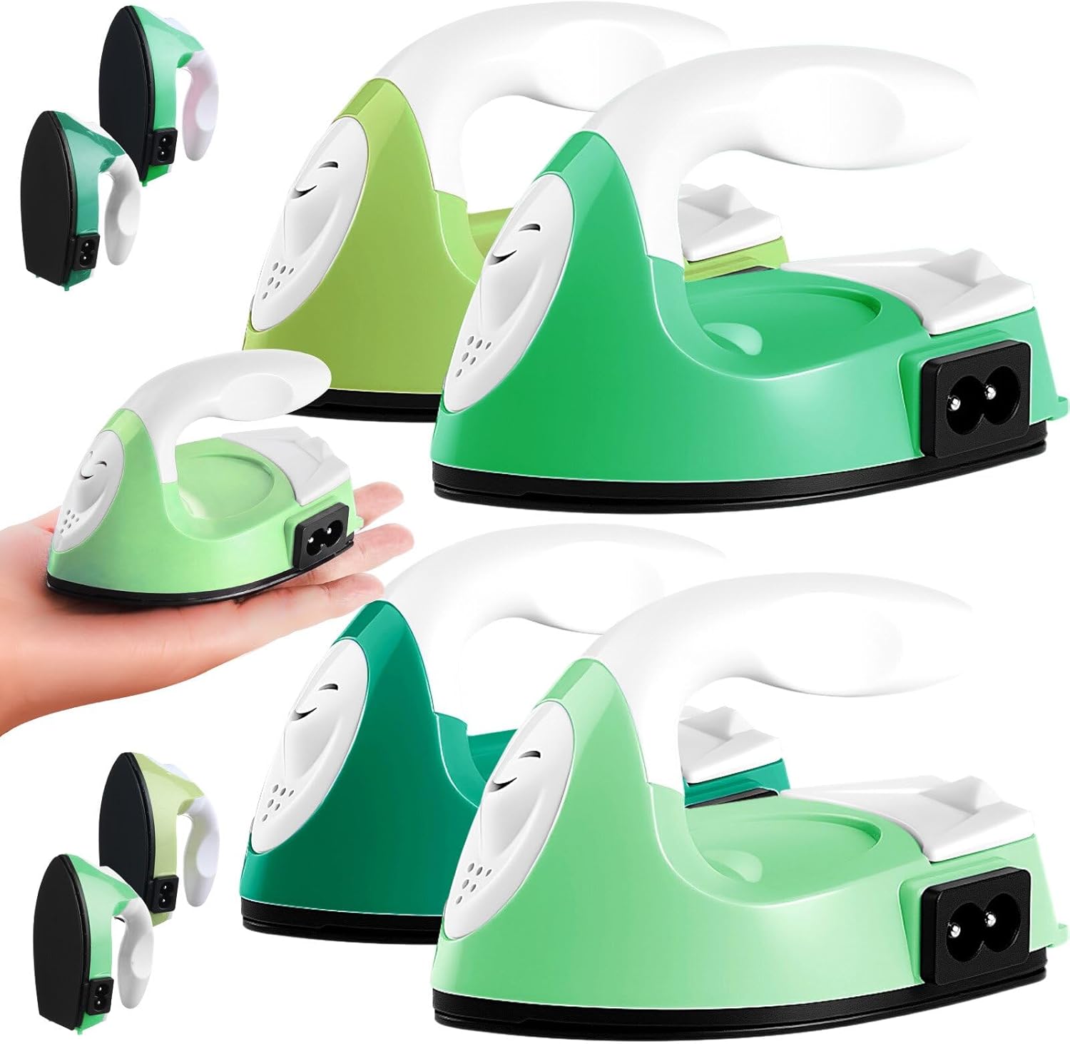 Zhehao 4 Pcs Mini Craft Iron Small Heat Press 3.39 x 2.36 x 2.56 Portable Heat Transfer Machine with Charging Base Accessories DIY Clothe Bead Patch Bag Hat Vinyl(Green Series)