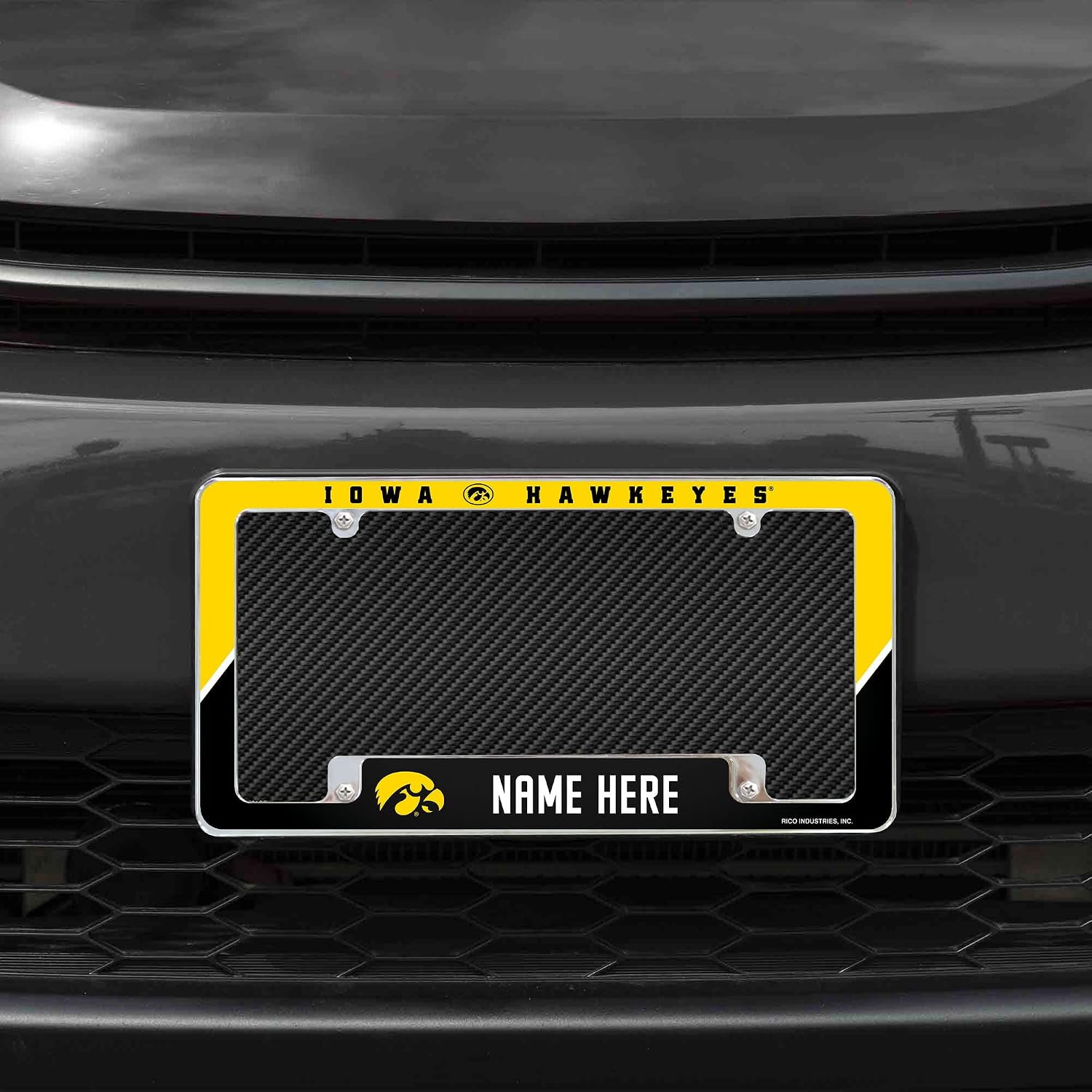 Rico Industries NCAA Iowa Hawkeyes Personalized/Custom 12" x 6" Chrome All Over Automotive License Plate Frame for Car/Truck/SUV