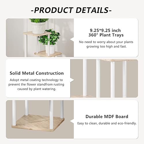 Miniatura 5 de AZERPIAN - Soporte para plantas de 4 niveles de metal para interiores, estante de flores para múltiples plantas, soporte alto de esquina para flores