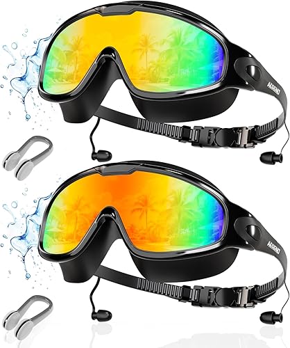 Miniatura 14 de Aegend - Nuevas gafas de natación de visión amplia para adultos, con protección antiniebla/UV, sin fugas, con tapones para los oídos para hombres y