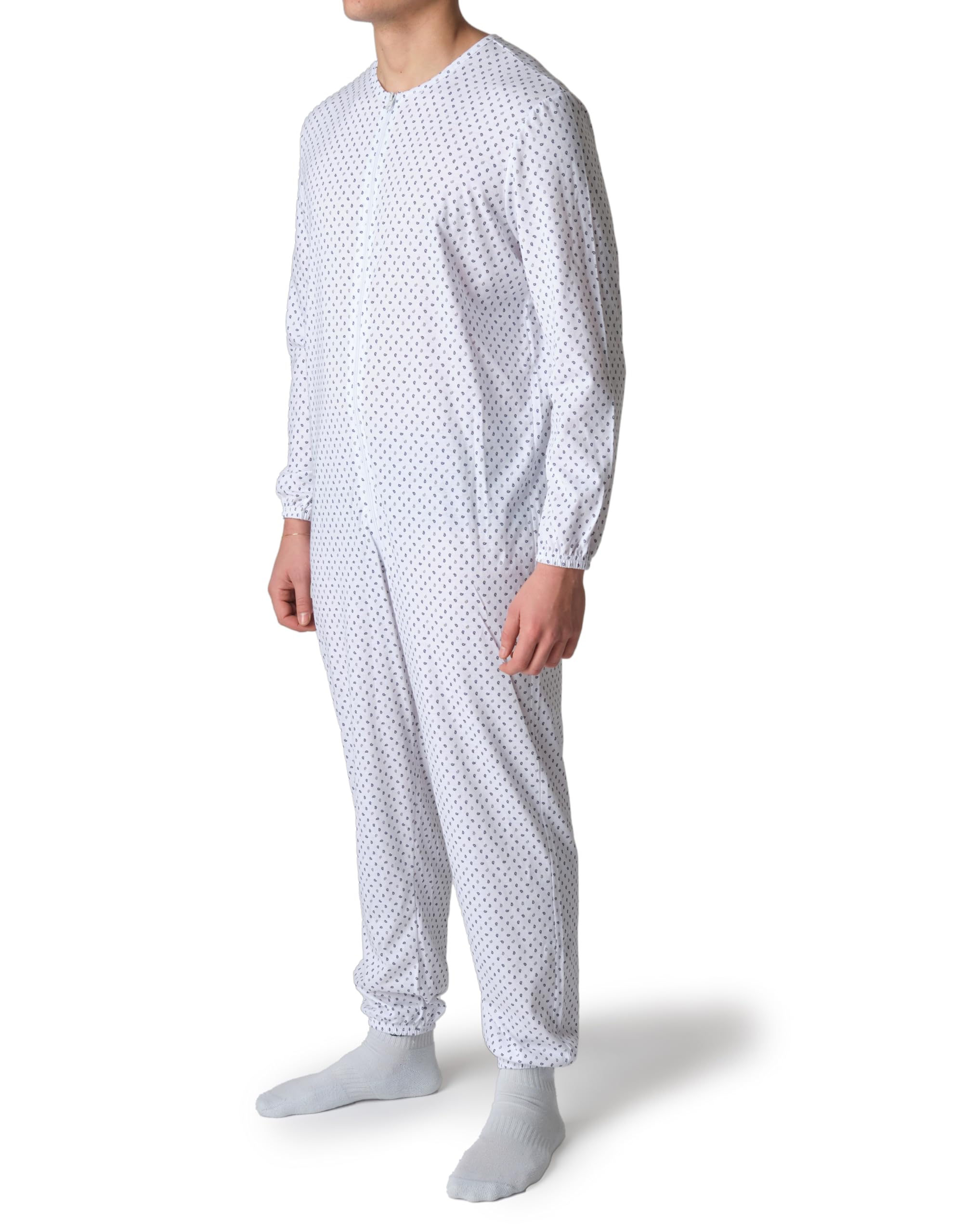 Pijama sanitario para personas mayores de algodón con cremallera en la parte delantera hasta la parte trasera - Mono para personas mayores con Alzheimer o incontinencia Made Italy