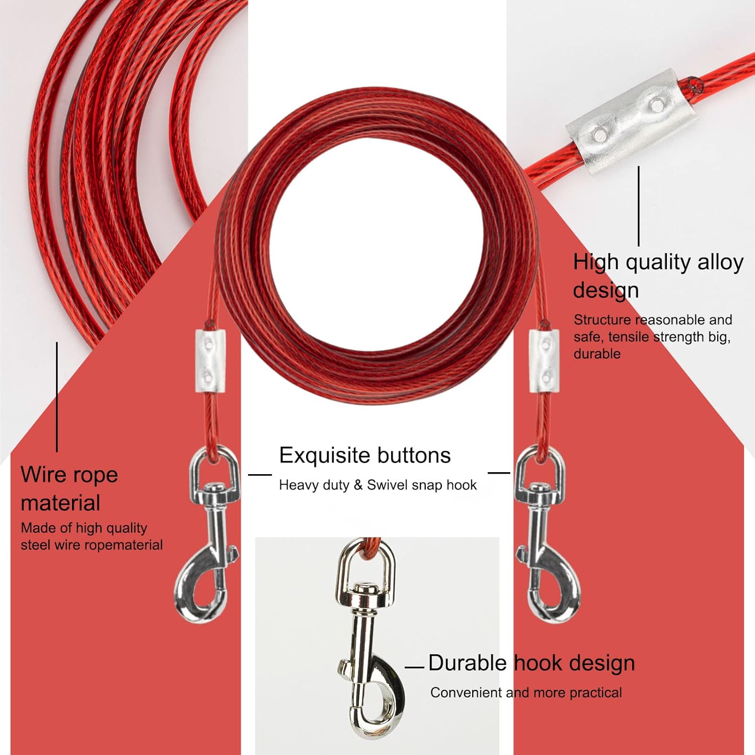 Darkyazi ドッグステークタイアウトケーブルと反射杭 16フィート 屋外 庭 キャンプ 中型~大型犬用 最大125ポンド (2